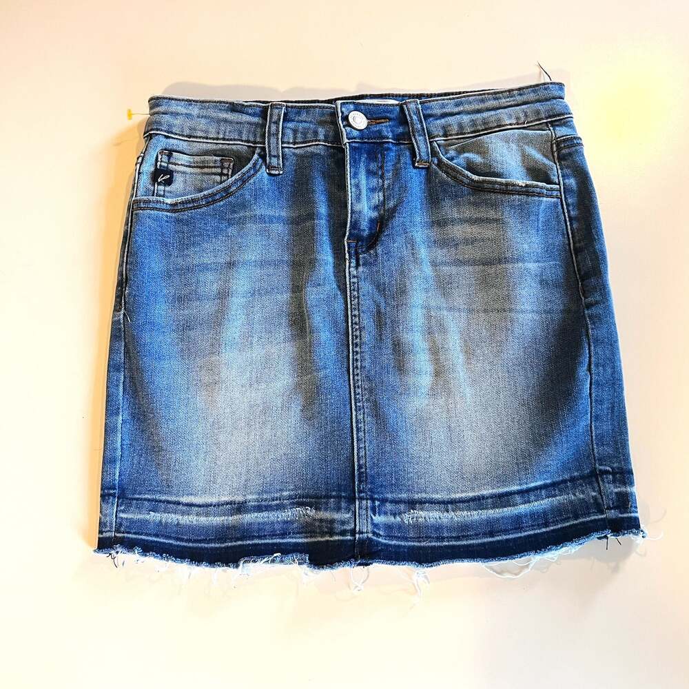 Kancan Women's KC6062LT  Denim Mid Wash Blue Jeans Frayed Mini Skirt Sz 25